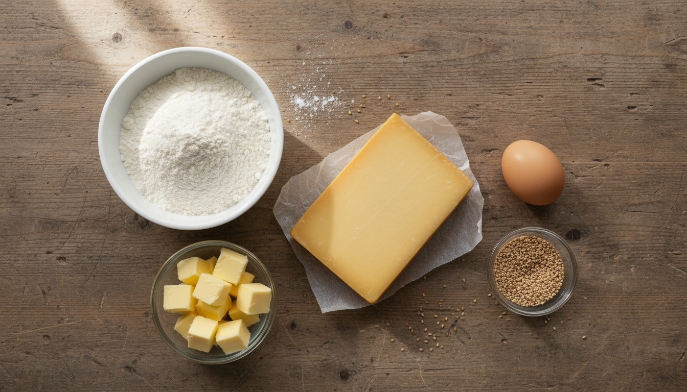 Ингредиенты для сырных палочек с кунжутом на столе